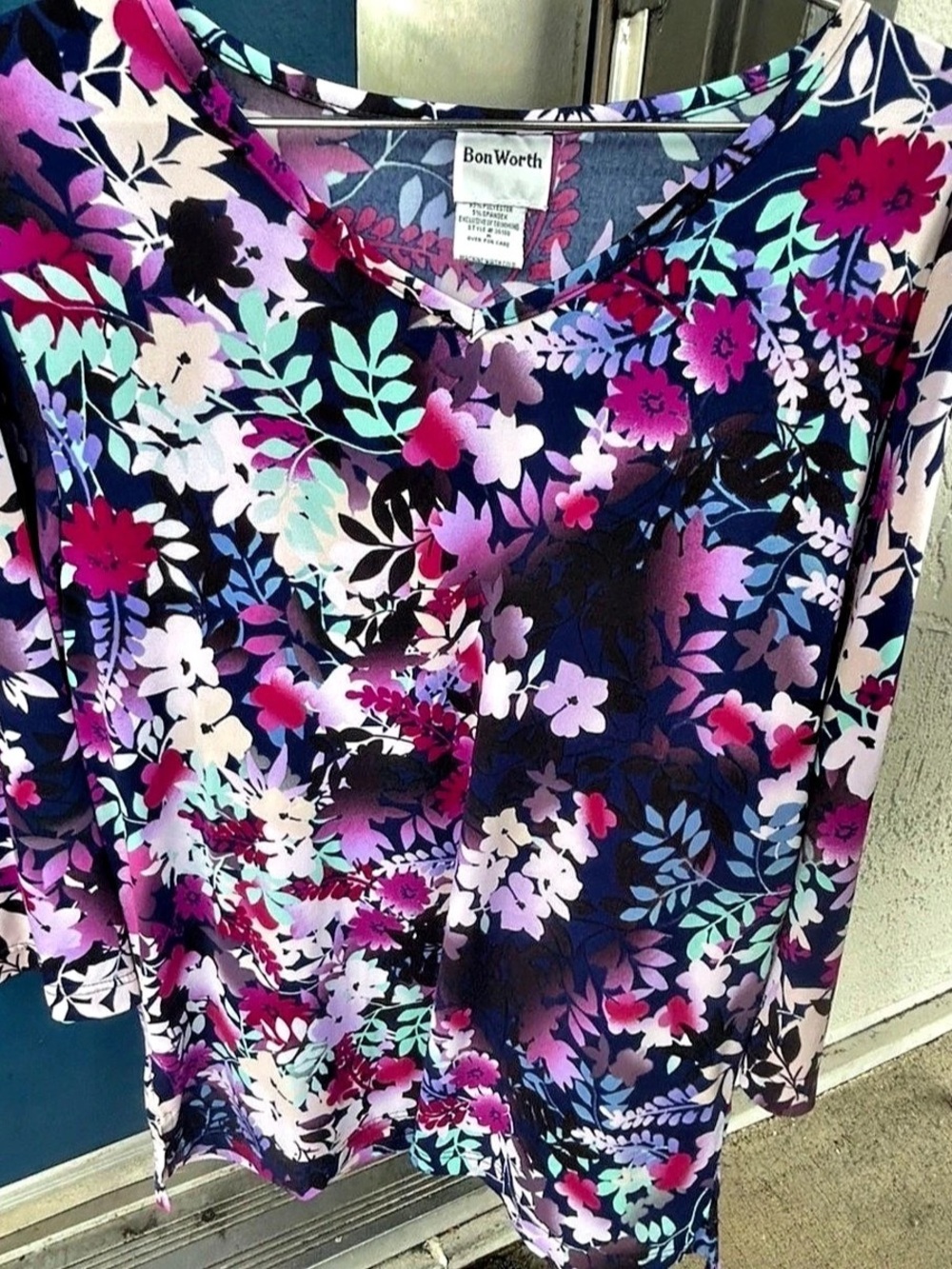 BonWorth Floral Long Sleeve Top in Purple & Pink Size Medium